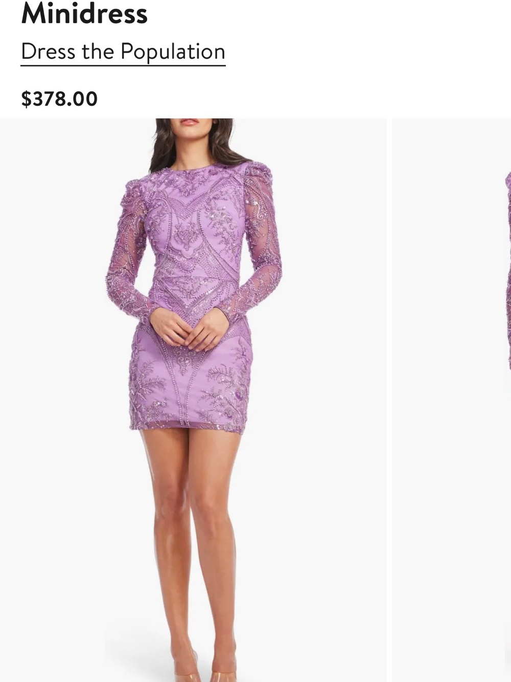 Dress the Population Lavender Beaded Long Sleeve Embellished Cocktail Dress